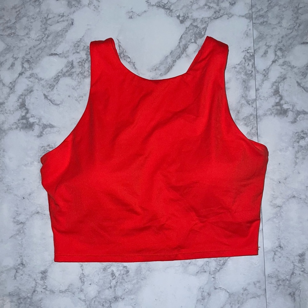 CRZ YOGA Women's High Neck Longline Sports Bra Red- Medium